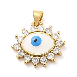 White Real 18K Gold Plated Brass Enamel Pendants, with Glass, Eye Charms, White, 17.5x19.5x4.5mm, Hole: 5x3.5mm
