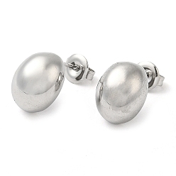Stainless Steel Color 304 Stainless Steel Oval Stud Earrings, Stainless Steel Color, 13x10mm