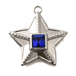 Сапфир 304 подвески из нержавеющей стали, со стразами, цвет нержавеющей стали, звезда, сапфир, 26x24.5x6 мм, отверстие : 2 мм