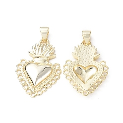 Real 18K Gold Plated Eco-Friendly Rack Plating Brass Pendants, Long-Lasting Plated, Lead Free & Cadmium Free, with Jump Ring, Sacred Heart Charm, Real 18K Gold Plated, 27x17.5x3mm, Hole: 3.5x5mm