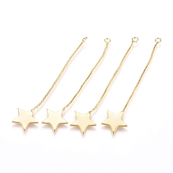 Real 18K Gold Plated Brass Big Pendants, with Box Chain, Long-Lasting Plated, Star, Real 18K Gold Plated, 56x12x1mm, Hole: 1.6mm