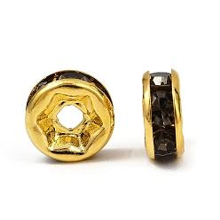 Черный Алмаз Латунные бусины разделители для поставки стразов, класс А, прямой фланец, золото , рондель, черный алмаз, 6x3 мм, отверстие : 1 мм