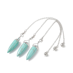 Синтетическая Бирюза Синтетические бирюзовые маятниковые подвески, пулевые чары, латунная фурнитура с платиновым покрытием, 240x2.5 мм, отверстие : 1.7 мм