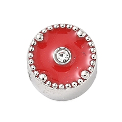 Красный 304 нержавеющая сталь, эмаль, европейские бусины со стразами, бусины с большим отверстием, плоско-круглые, красные, 10x7.5 мм, отверстие : 4.5 мм