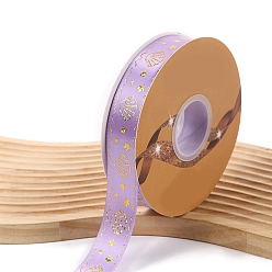 Lilac 48 Yards Gold Stamping Polyester Ribbon, Shell Printed Ribbon for Gift Wrapping, Party Decorations, Lilac, 1 inch(25mm)