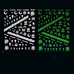 Cross Luminous Plastic Nail Art Stickers Decals, Self-adhesive, For Nail Tips Decorations, Halloween 3D Design, Glow in the Dark, Cross, 10x8cm