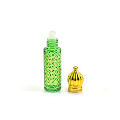 Lime Green Arabian Style Glass Empty Roller Ball Bottle with Plastic Lid, Building with Heart Pattern, Lime Green, 2x7.85cm, Capacity: 8ml(0.27fl. oz)