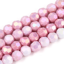 Фламинго Антикоррозийные гальванические стеклянные бусины, имитация драгоценных камней, круглые, с покрытием AB цвета, граненый(32 граненый), фламинго, 5.8~6.1x5.8 мм, отверстие : 1 мм, около 70~71 шт / нитка, 15.55~15.75'' (39.5~40 см)