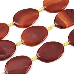 Коричневый Натуральные полосатые агатовые бусы, окрашенная и подогревом, Плоско-овальные, коричневые, 40~42x31~34x6~8 мм, отверстие : 2 мм, около 8 шт / нитка, 15.94''~16.54'' (40.5~42 см)