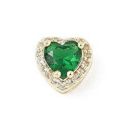 Морско-зеленый Латунные бусины, сердце, с микропаве из кубического циркония и кристаллического циркония, без кадмия и без свинца, май, золотые, цвета морской волны, 9x10x7 мм, отверстие : 2/3x2 мм