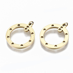 Real 14K Gold Plated 304 Stainless Steel Chandelier Component Links, with Jump Rings, Laser Cut, Round Ring, Real 14K Gold Plated, 16.5x15x1.3mm, Jump Ring: 3x0.4mm, 2.2mm inner diameter