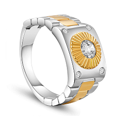 Platinum & Golden SHEGRACE 925 Sterling Silver Finger Ring, with Watch Chain and Real 18K Gold Plated Round with AAA Cubic Zirconia, Platinum & Golden, 21mm