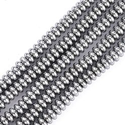 Plaqué Gris Non-magnétiques perles d'hématite synthétique brins, Grade a, rondelle, platinée, 4x2mm