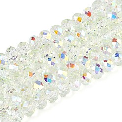 Honeydew Transparent Glass Beads Strands, Rondelle, Half Plated, AB Color Plated, Faceted, Honeydew, 4~4.5x3.5mm, Hole: 0.8mm, about 112~114pcs/strand, 15.35~15.75 inch(39~40cm)