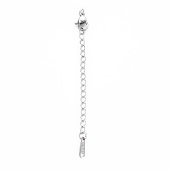 Stainless Steel Color 304 Stainless Steel Chain Extender, Cadmium Free & Nickel Free & Lead Free, with Clasps and Tiny Teardrop Charm, Stainless Steel Color, 50mm, Hole: 2.5mm