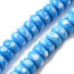 Темно-Голубой Бусины лэмпворк , рондель с горошком, глубокое синее небо, 9.5~10x5 мм, отверстие : 1.8 мм, около 40 шт / нитка, 8.27'' (21 см)