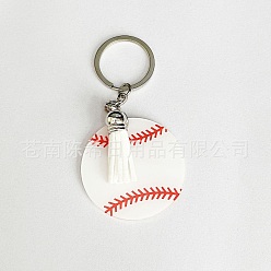 Белый Сплав брелки, с акриловой бейсболкой и кисточкой из искусственной кожи, белые, 13 см