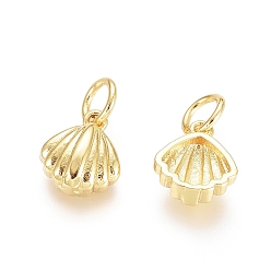 Golden Brass Charms, with Jump Rings, Scallop Shell Shape, Golden, 9x8x3.5mm, Hole: 3.4mm