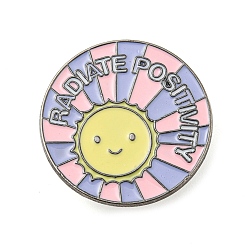 Yellow Smile Sun Alloy Enamel Pin Broochs, Cadmium Free & Lead Free, Yellow, 26x1.5mm