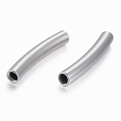 Stainless Steel Color 304 Stainless Steel Tube Beads, Curved, Stainless Steel Color, 25x4mm, Hole: 3mm