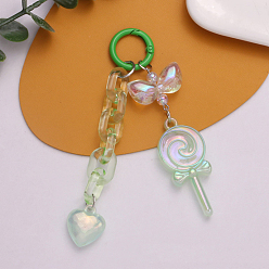 Medium Sea Green Rainbow Iridescent Plating Acrylic Heart & Lollipop Pendant Decorations, Glitter Keychain Ornaments, Medium Sea Green, 95mm