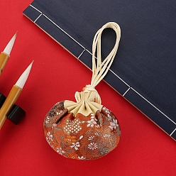 Dark Orange Flower Embroidery Silk & Satin Drawstring Sachet Bags with Tassel, for Jewelry, Dark Orange, 10x8.5cm