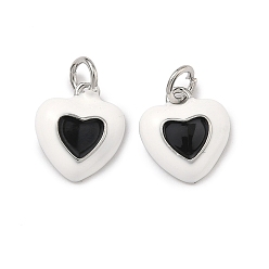 Черный Латунь эмаль подвески, сердце прелести, долговечный, стойки покрытие, без свинца и без кадмия, платина, чёрные, 12.5x11.5x4 мм, Перейти кольцо: 5.5x1 мм, 3 мм внутренним диаметром
