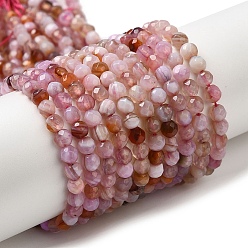 Pearl Pink Natural Striped Agate/Banded Agate Beads Strands, Faceted, Round, Dyed & Heated, Pearl Pink, 4.5mm, Hole: 0.8mm, about 93~102pcs/strand, 14.37~14.76''(36.5~37.5cm)