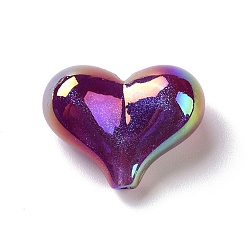Purple UV Plating Rainbow Iridescent Opaque Acrylic Beads, Glitter Beads, Heart, Purple, 16x21x10mm, Hole: 1.8mm