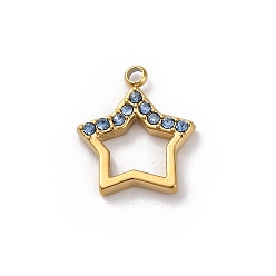 Индиколит 304 из нержавеющей стали горный хрусталь подвески, ионное покрытие (ip), звезда, реальный 14 k позолоченный, Indicolite, 14x12x2 мм, отверстие : 1.4 мм