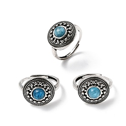 Апатит Перстни из натурального апатита, круглые, с латунной фурнитурой , античное серебро, 16.5 мм, внутренний диаметр: 18 мм