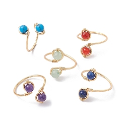 Mixed Color Copper Wire Wrapped Natural & Synthetic Gemstone Toe Open Ring, Cuff Toe Ring for Women, Mixed Color, 1~15mm, Inner Diameter: 16.8mm