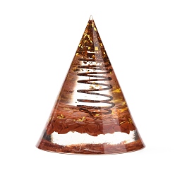 Carnelian Orgonite Cone, Resin Pointed Home Display Decorations, with Natural Carnelian and Metal Findings, 50x60mm