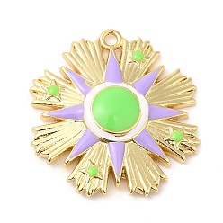 Зеленый газон Латунь эмаль подвески, без свинца и без кадмия, реальное золото 18 тыс., долговечный, цветочный шарм, зеленый газон, 25x24x4 мм, отверстие : 1.6 мм