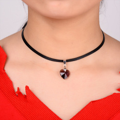 6 Handmade Red Enamel Heart Pendant Necklace - Sweet and Lovely, Sterling Silver, Collarbone Chain.