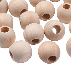 Floral White Natural Unfinished Wood Beads, Macrame Beads, Round Wooden Large Hole Beads for Craft Making, Lead Free, Floral White, 24x21mm, Hole: 9~11mm