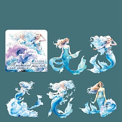 Light Blue 5Pcs Beautiful Mermaid PET Adhesive Waterproof Stickers Set, for DIY Photo Album Diary Scrapbook Decorative, Light Blue, 100x100mm