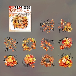 Orange 10Pcs 10 Styles Musical Maple Leaf Waterproof PET Plastic Self-Adhesive Decorative Stickers, Laser Autumn Leaf Decals for Scrapbooking, Travel Diary Craft, Orange, Packing: 118x82x3mm, 1pc/style