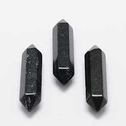 Black Faceted Bullet Glass Point Beads for Wire Wrapped Pendants Making, Double Pointed No Hole Beads, Black, 35x9x9mm