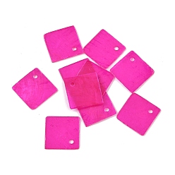 Ярко-Розовый Подвески из натуральной ракушки капиз, окрашенные распылением, ромб прелести, ярко-розовый, 20.5x20.5x1 мм, отверстие : 1.6 мм