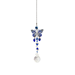 Butterfly Blue Evil Eye Glass Pendant Decorations, Hanging Suncatchers, with Metal Link, for Garden Decorations, Butterfly, 400mm