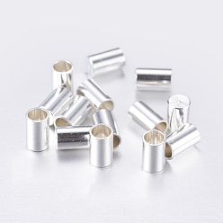 Silver Brass Cord Ends, End Caps, Column, Silver Color Plated, 5x3mm, Inner Diameter: 2mm