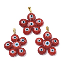 Красный Подвески лэмпворк ручной работы, , с латунной привязкой на поруки, стойки покрытие, красные, 27~31x25.5~29x4~6 мм, отверстие : 4x4 мм