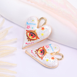 Оранжевый Подвески сплава cmолы, Сердце с глаз, с золотистой петлей, оранжевые, 34x25 мм