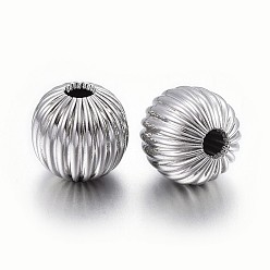 Stainless Steel Color 304 Stainless Steel Corrugated Beads, Round, Stainless Steel Color, 6mm, Hole: 1.6mm
