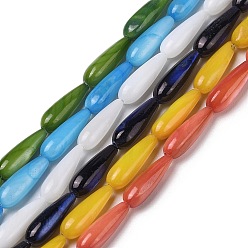 Mixed Color Natural Freshwater Shell Beads Strands, Mixed Dyed and Undyed, Teardrop, Mixed Color, 15.5x5mm, Hole: 0.4mm, about 25pcs/strand, 15.08''(38.3cm)
