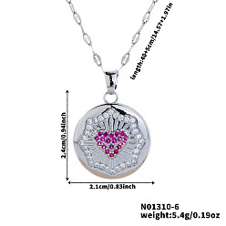 Платина Элегантные модные латунные прозрачные и ярко-розовые кубические цирконии круглые ожерелья в форме сердца для женщин, платина, 15.75 дюйм (40 см)