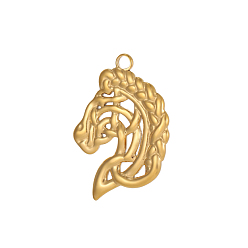 Настоящее золото 18K 304 подвески из нержавеющей стали, лошади прелести, ионное покрытие (ip), реальный 18 k позолоченный, 33x22 мм