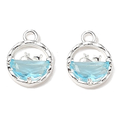 Темно-Голубой Латунные микро проложить кубического циркония прелести, плоские круглые с дельфином, 925 серебро покрытием, глубокое синее небо, 12.5x9.5x3 мм, отверстие : 1.6 мм