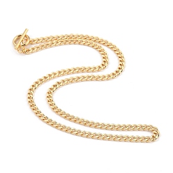 Golden Brass Curb Chain Necklaces, with 304 Stainless Steel Toggle Clasps, Golden, 18.11 inch(46cm)